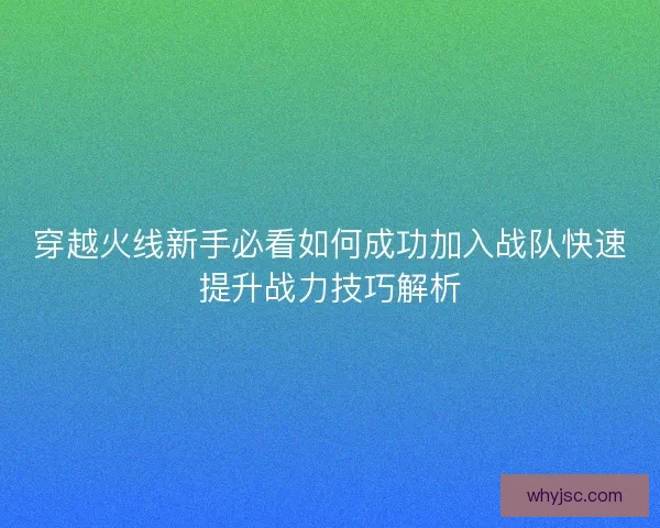 穿越火线新手必看如何成功加入战队快速提升战力技巧解析